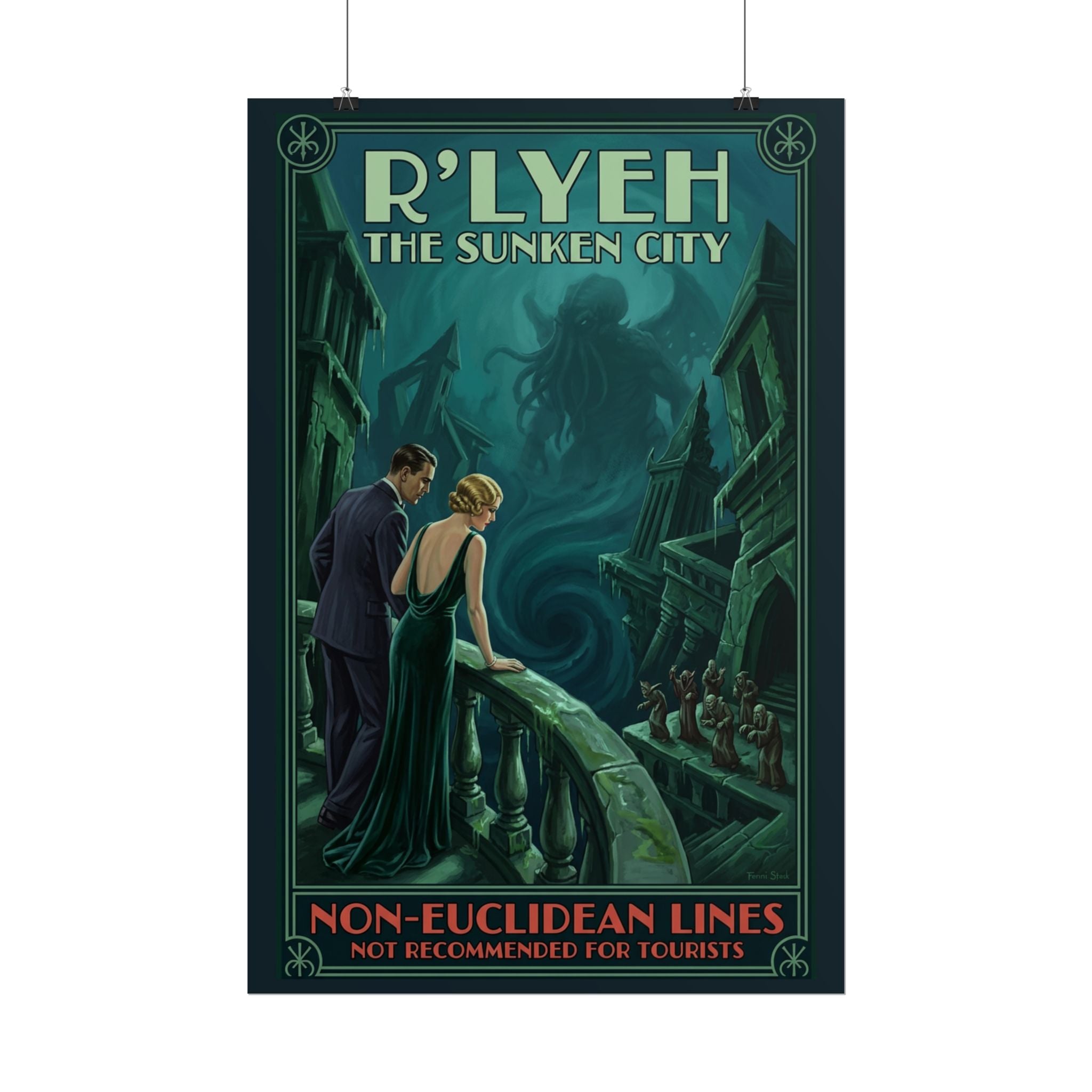 R'lyeh Travel Poster — Non-Euclidean Lines Art Deco Lovecraft Cthulhu Print