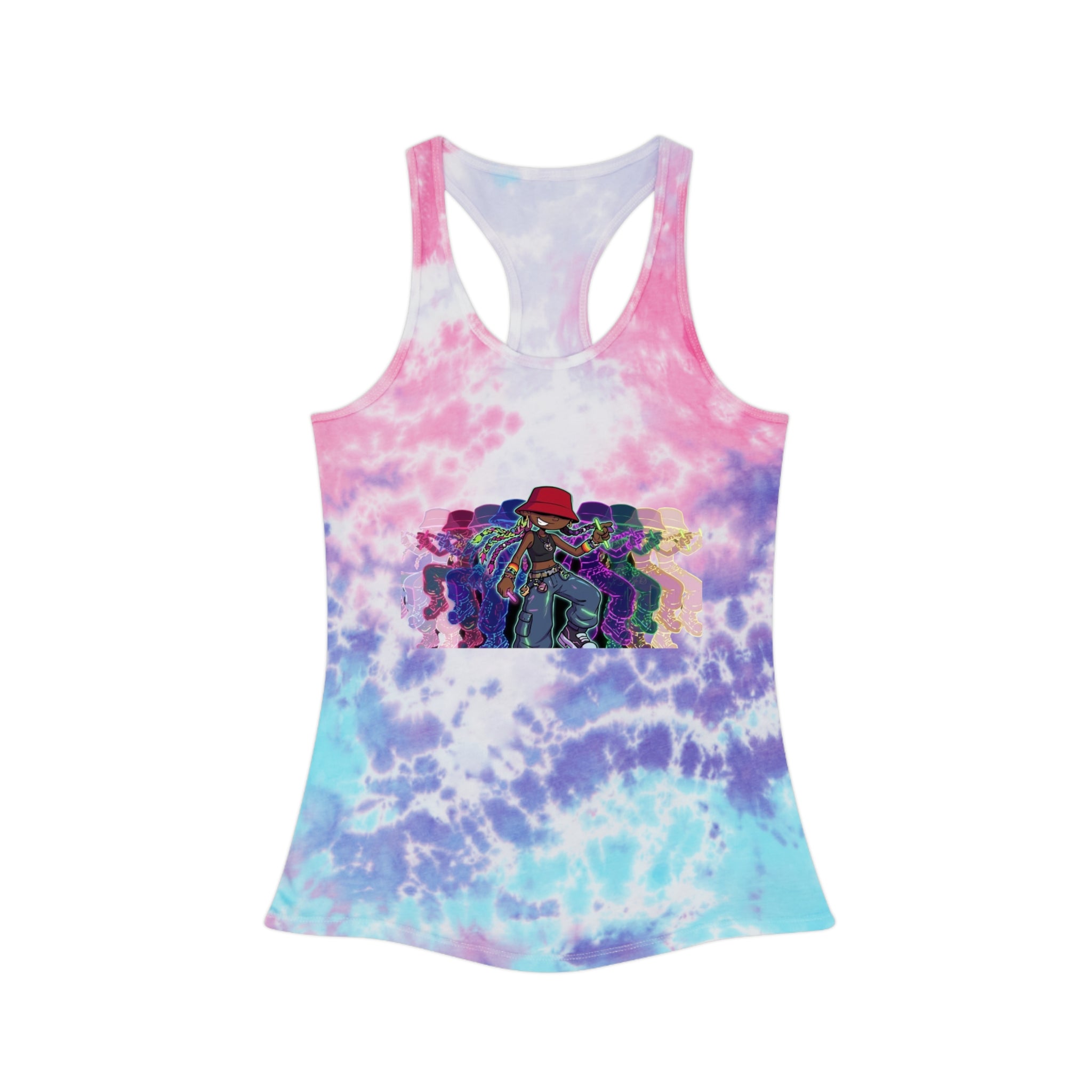 Tie-Dye Racerback Tank Top — Colorful 90s Rave Graphic