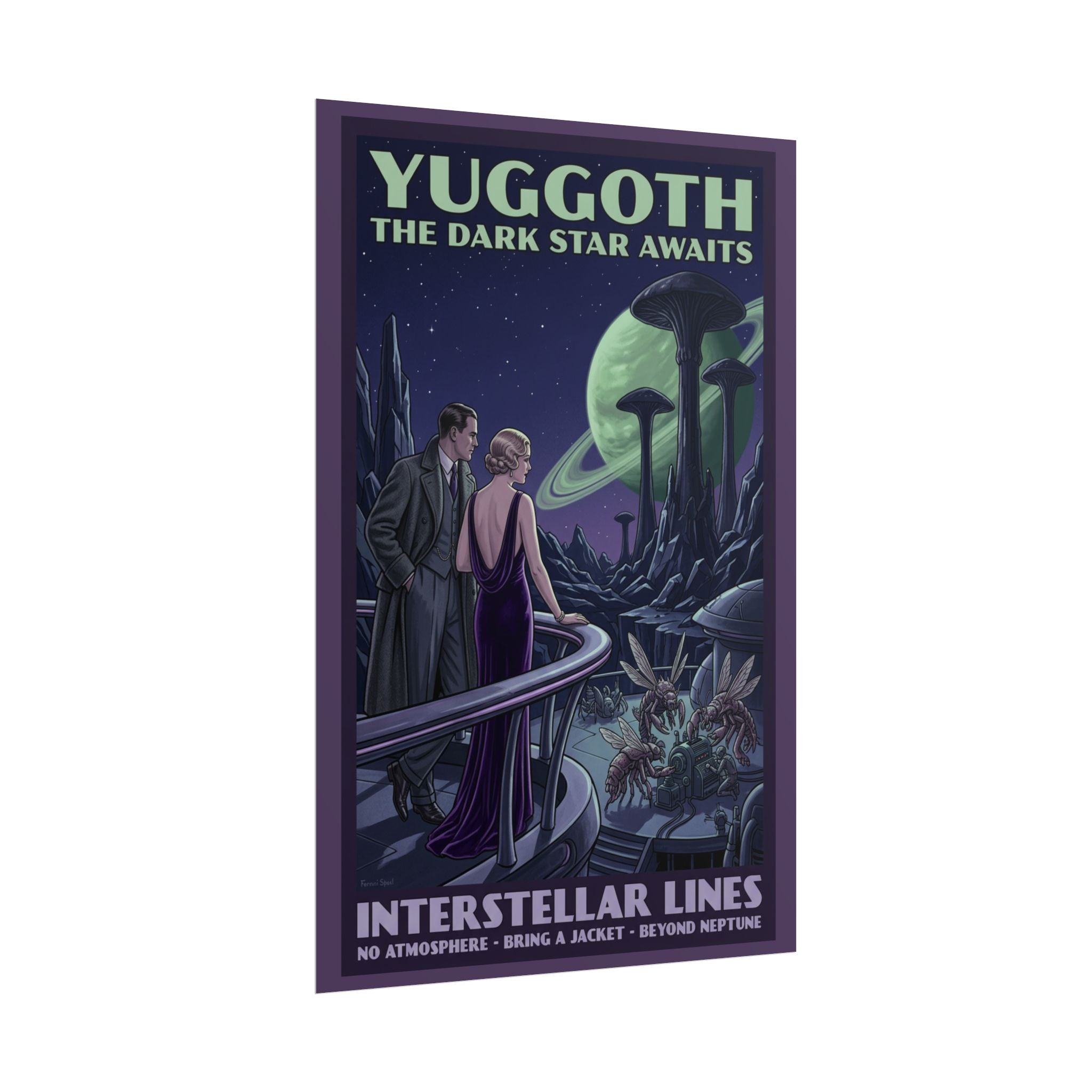 Yuggoth Travel Poster — Interstellar Lines Art Deco Lovecraft Mi-Go Print