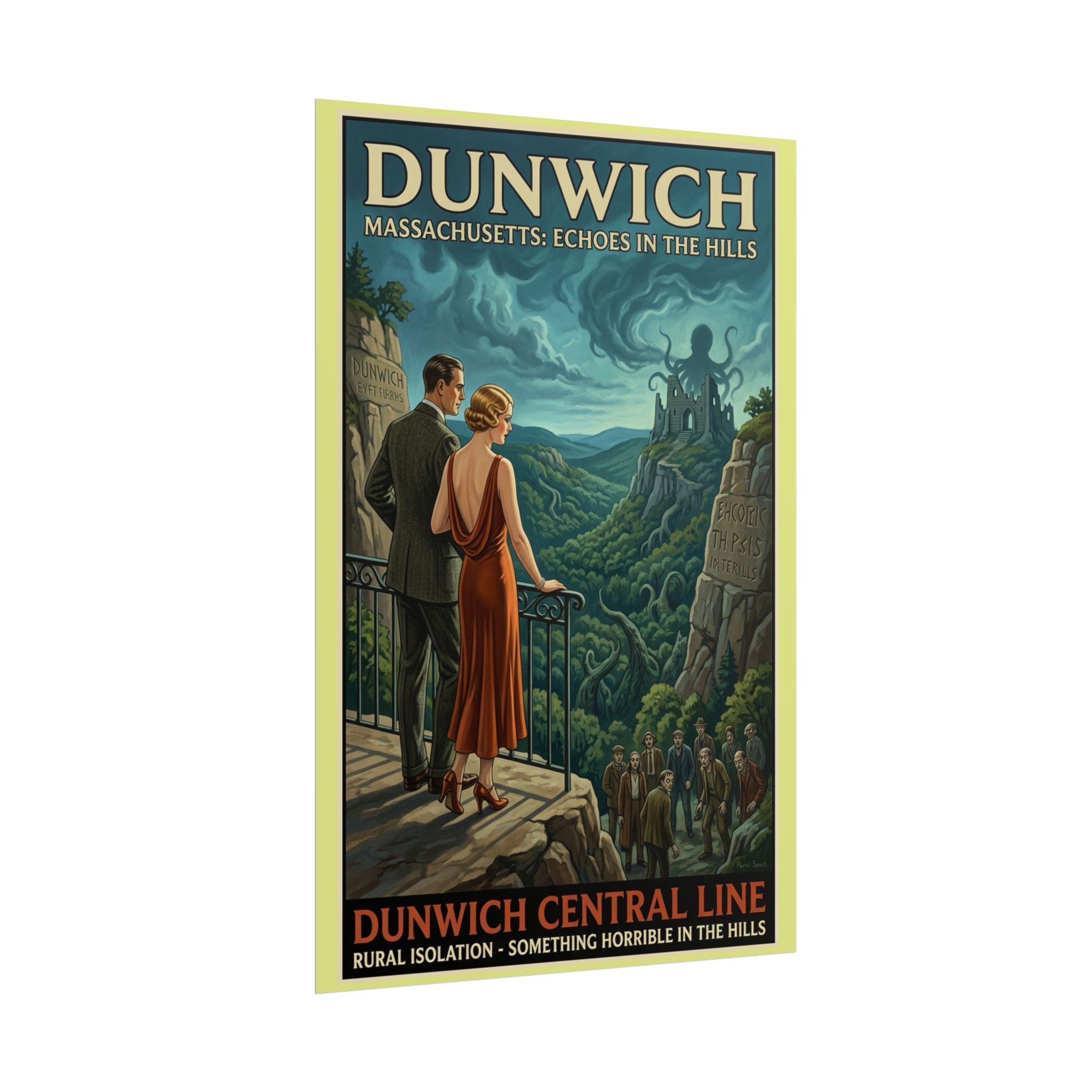 Dunwich Massachusetts Travel Poster — Dunwich Central Line Art Deco Lovecraft Print