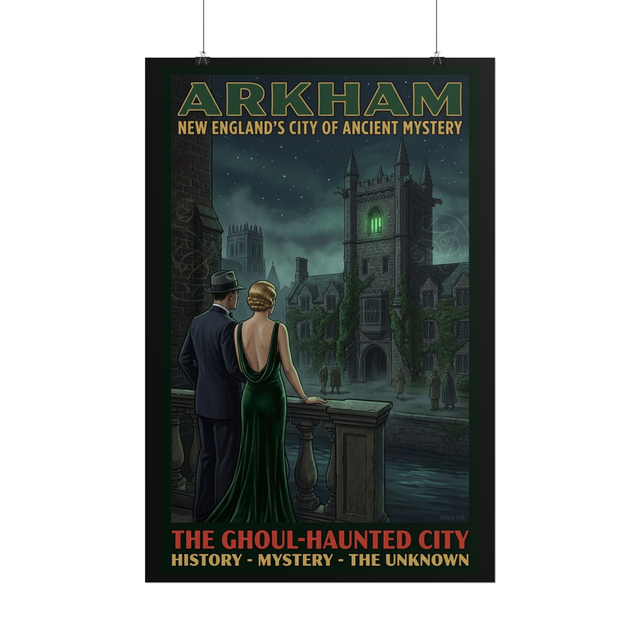 Arkham Massachusetts Travel Poster — The Ghoul-Haunted City Art Deco Lovecraft Print