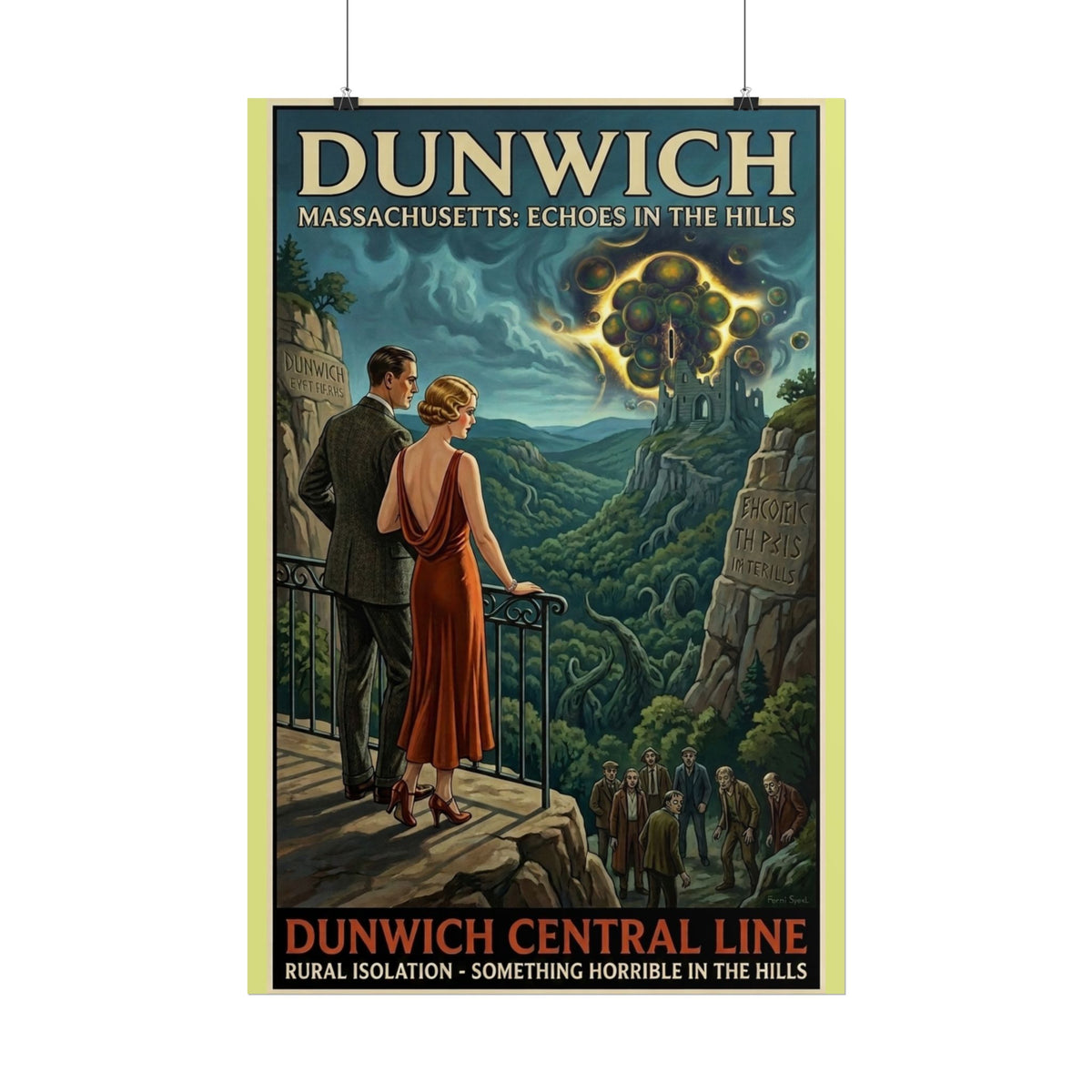 Dunwich Massachusetts Travel Poster — Dunwich Central Line Art Deco Lovecraft Print