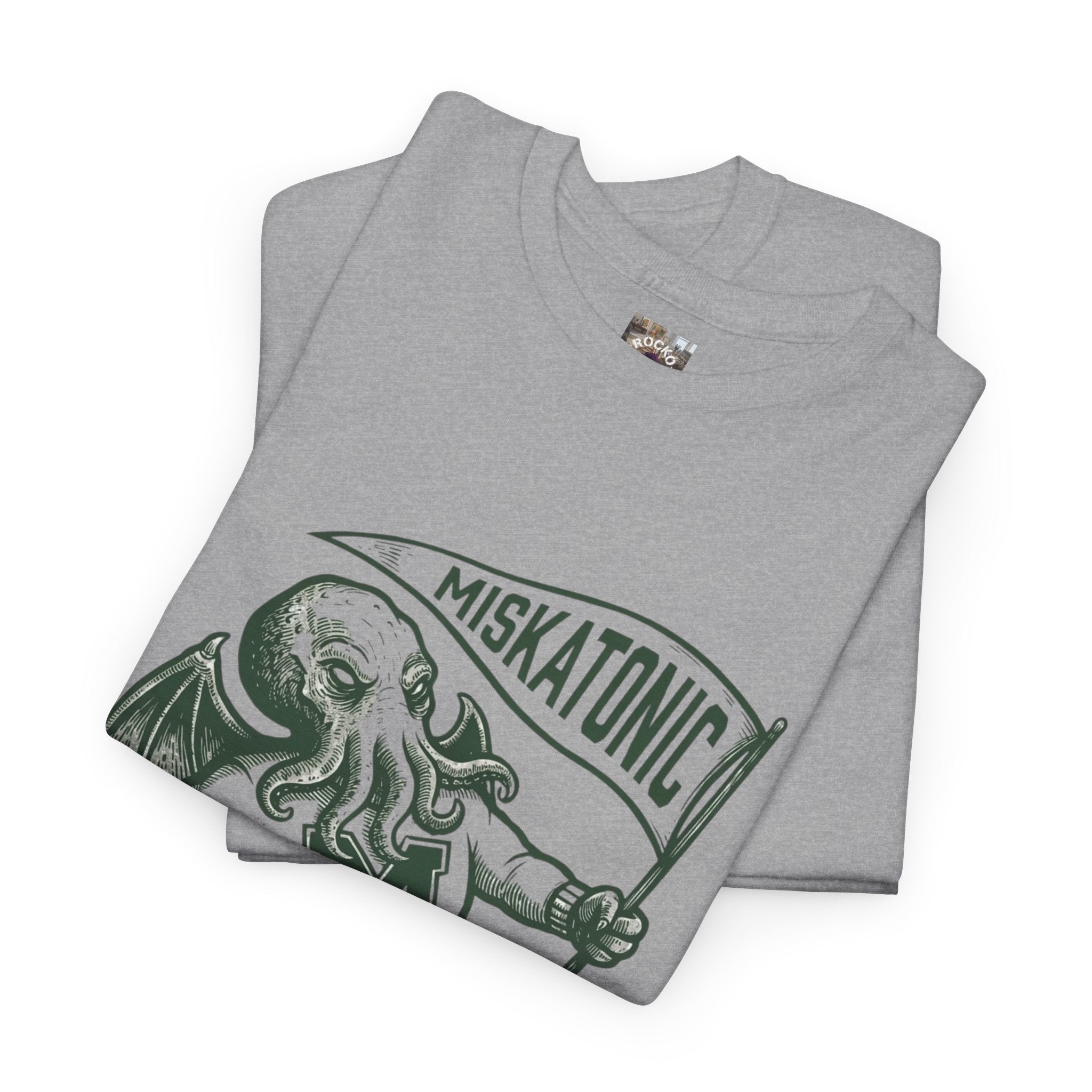 Cthulhu Collegiate Tee — "Miskatonic, Arkham, MA Est. 1690" Vintage Monster Shirt