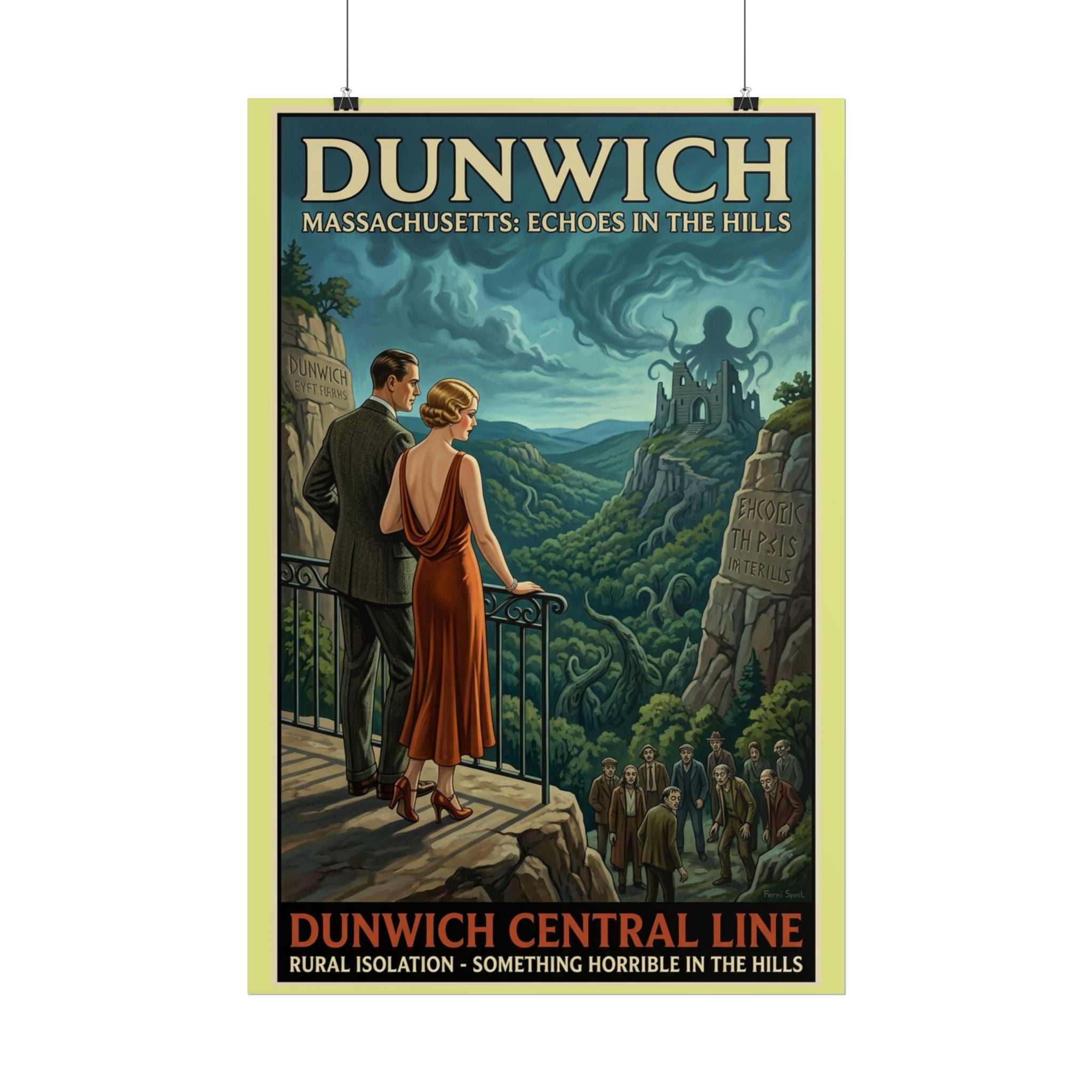 Dunwich Massachusetts Travel Poster — Dunwich Central Line Art Deco Lovecraft Print