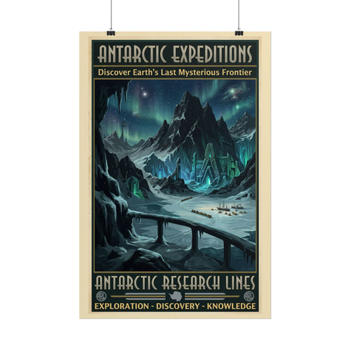 At the Mountains of Madness Travel Poster — Antarctic Research Lines Art Deco Lovecraft Print