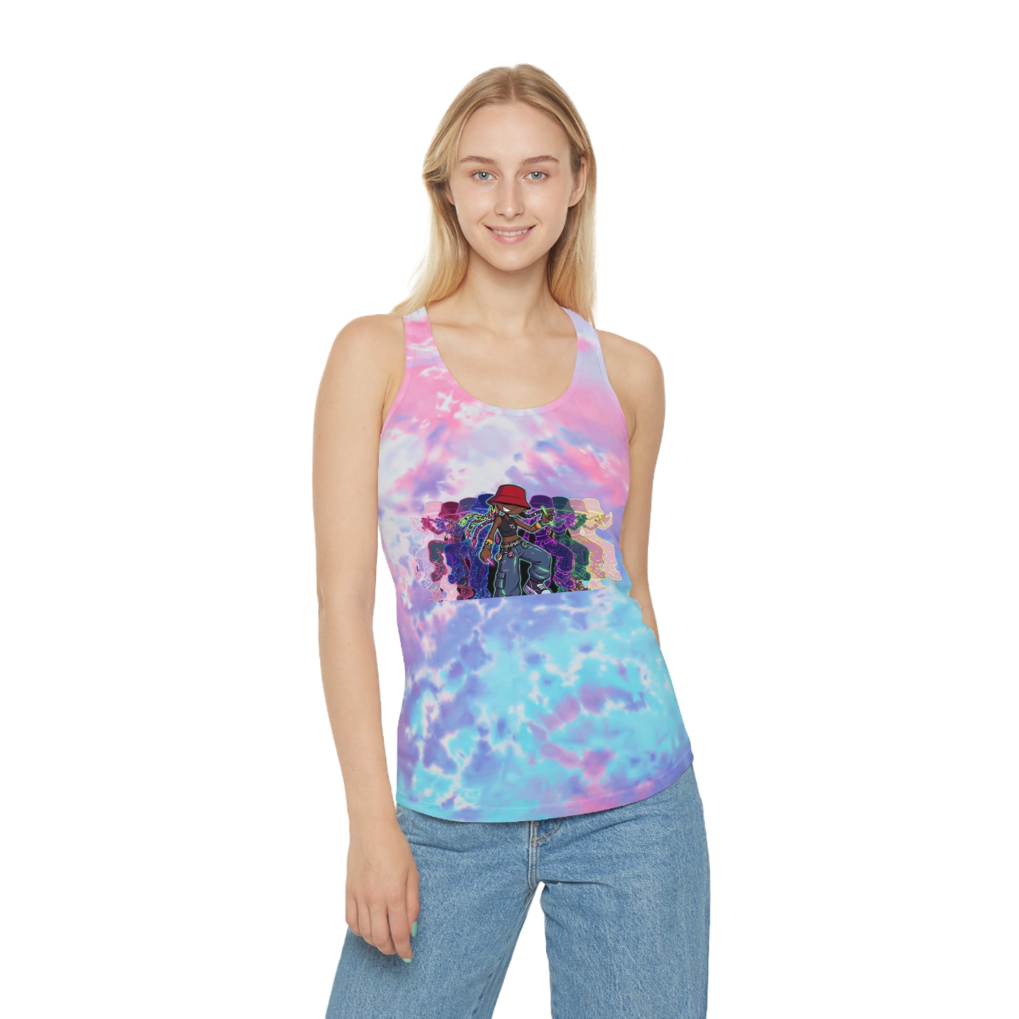 Tie-Dye Racerback Tank Top — Colorful 90s Rave Graphic