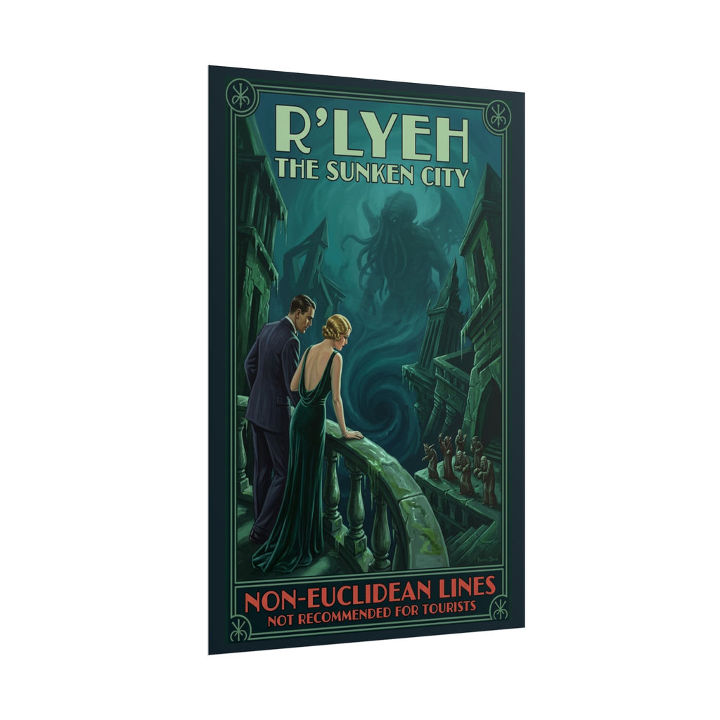 R'lyeh Travel Poster — Non-Euclidean Lines Art Deco Lovecraft Cthulhu Print