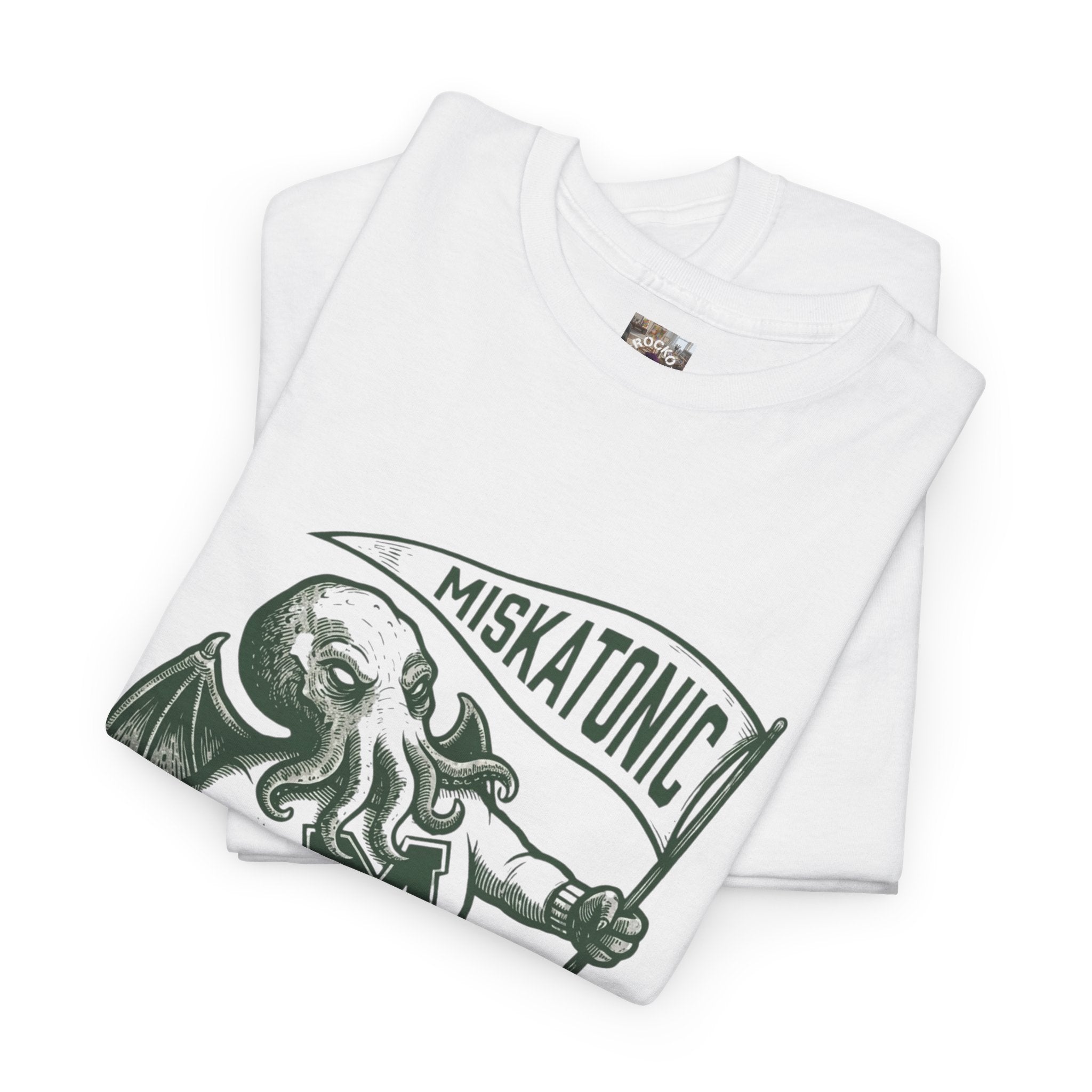 Cthulhu Collegiate Tee — "Miskatonic, Arkham, MA Est. 1690" Vintage Monster Shirt