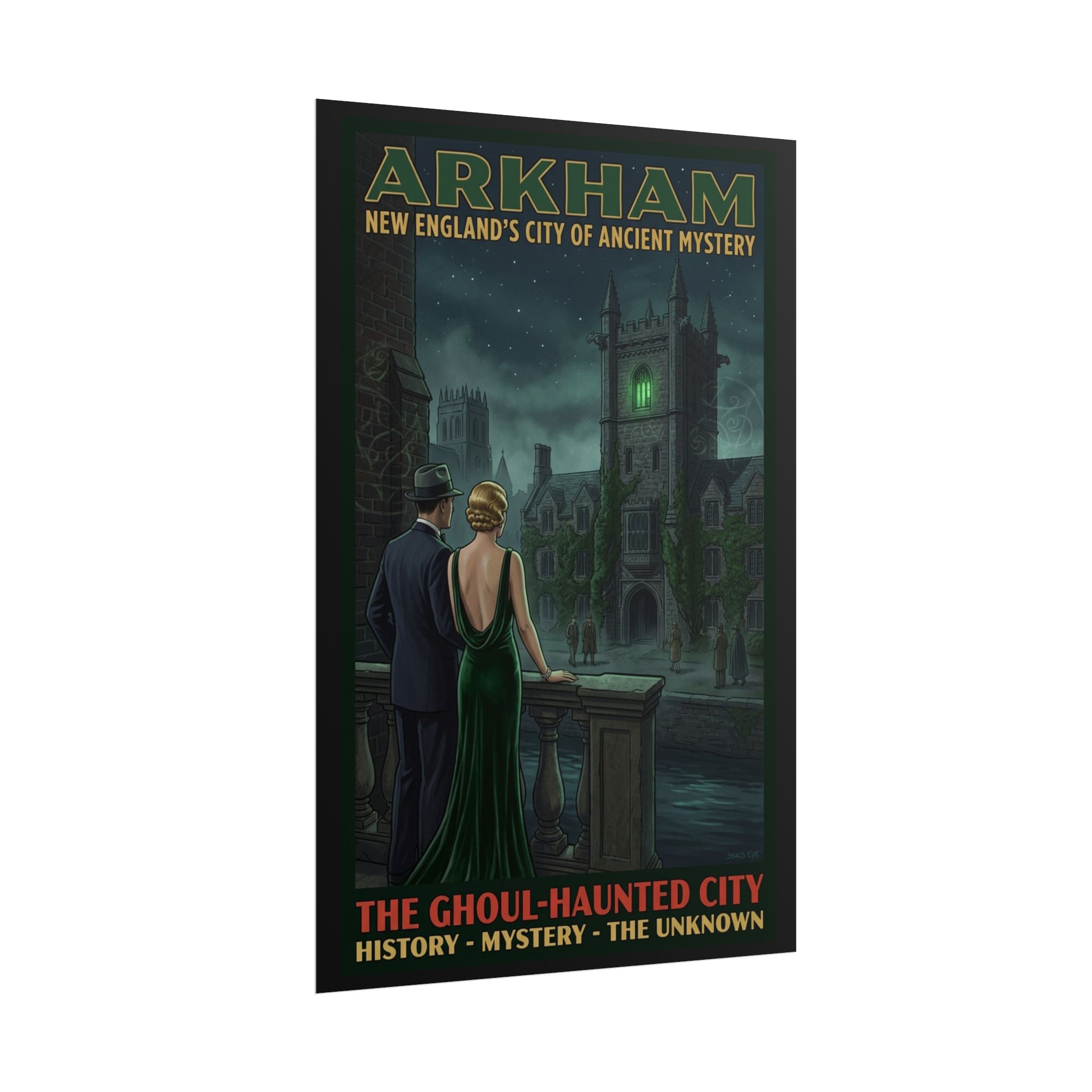 Arkham Massachusetts Travel Poster — The Ghoul-Haunted City Art Deco Lovecraft Print