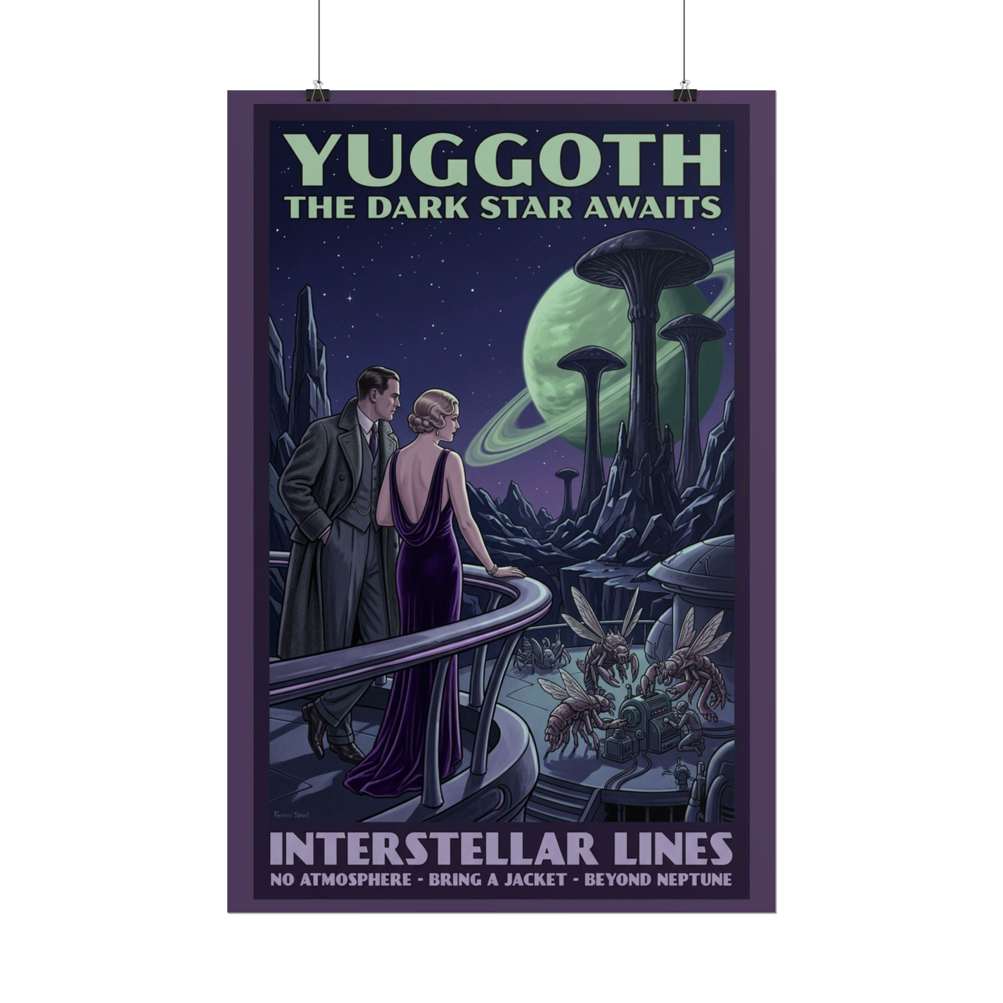 Yuggoth Travel Poster — Interstellar Lines Art Deco Lovecraft Mi-Go Print