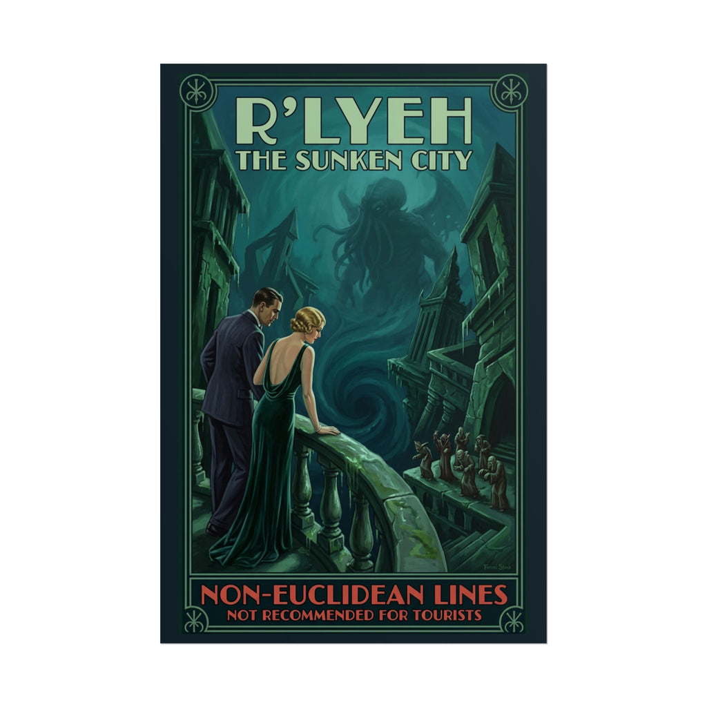 R'lyeh Travel Poster — Non-Euclidean Lines Art Deco Lovecraft Cthulhu Print