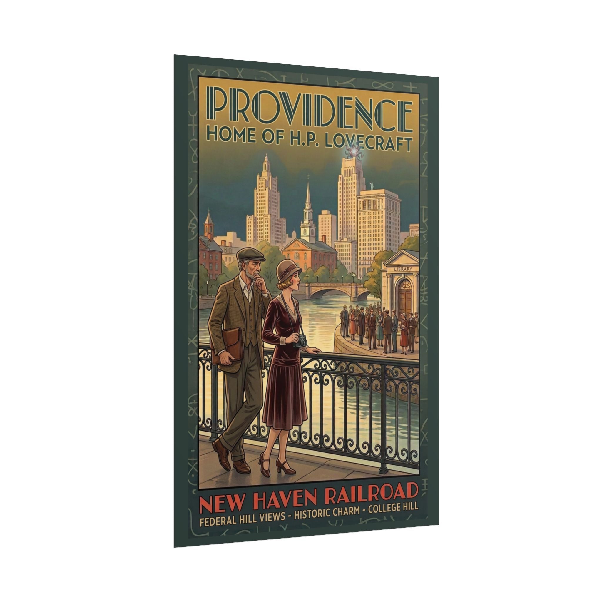 Providence Rhode Island Travel Poster — New Haven Railroad Art Deco Lovecraft Print