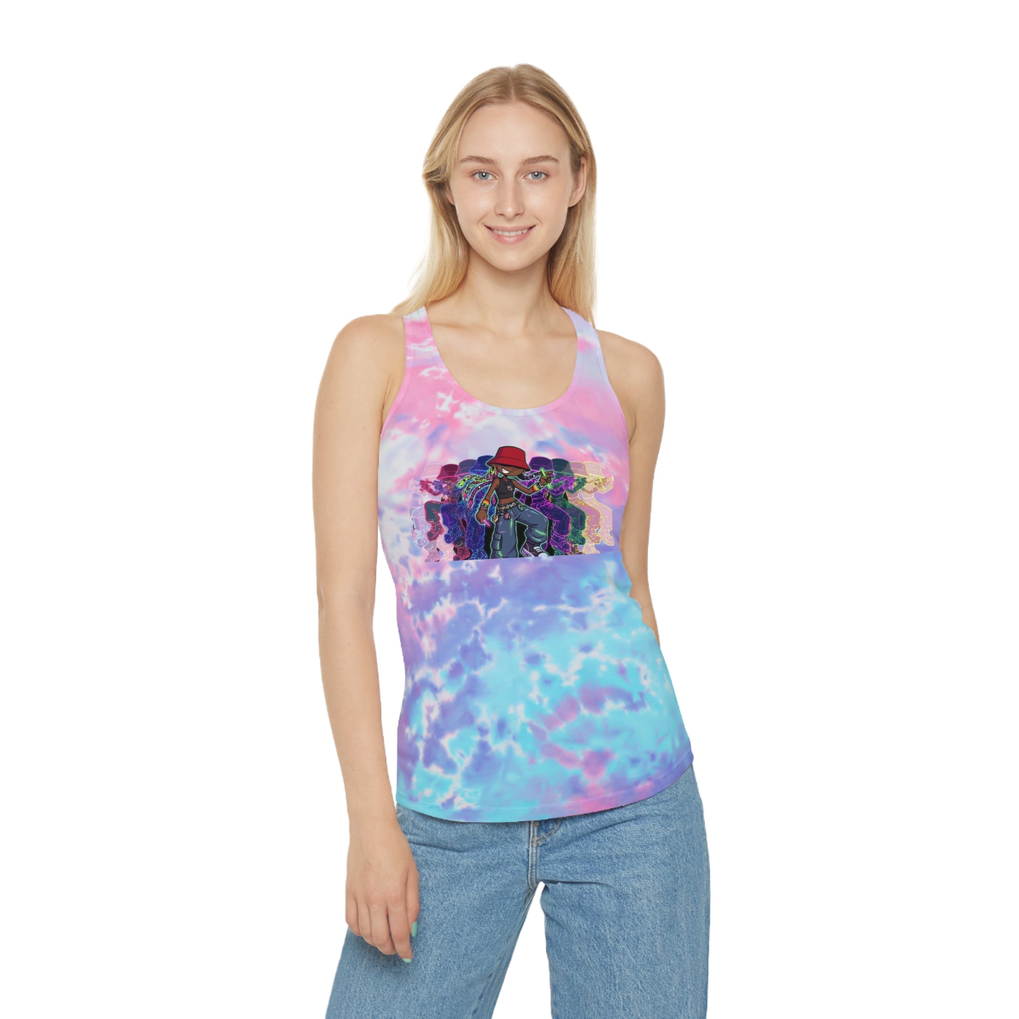 Tie-Dye Racerback Tank Top — Colorful 90s Rave Graphic