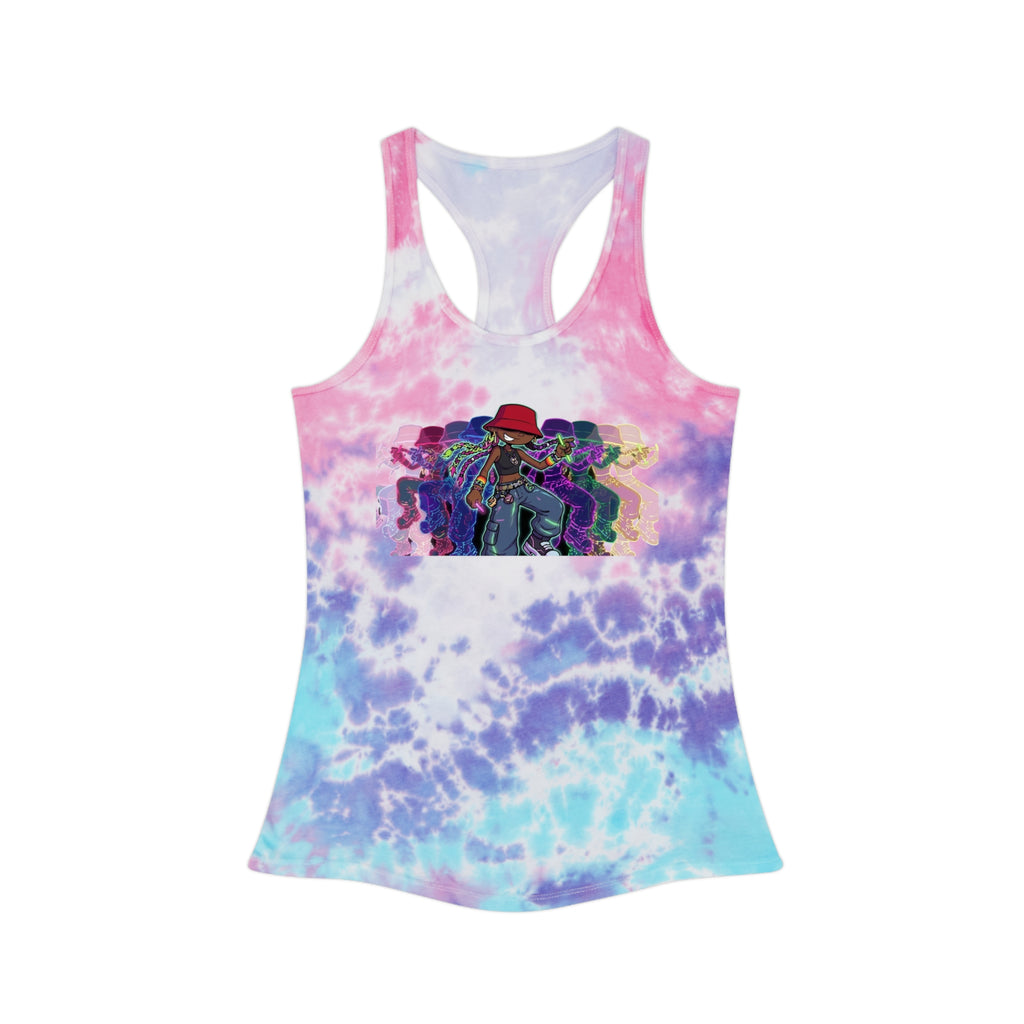 Tie-Dye Racerback Tank Top — Colorful 90s Rave Graphic